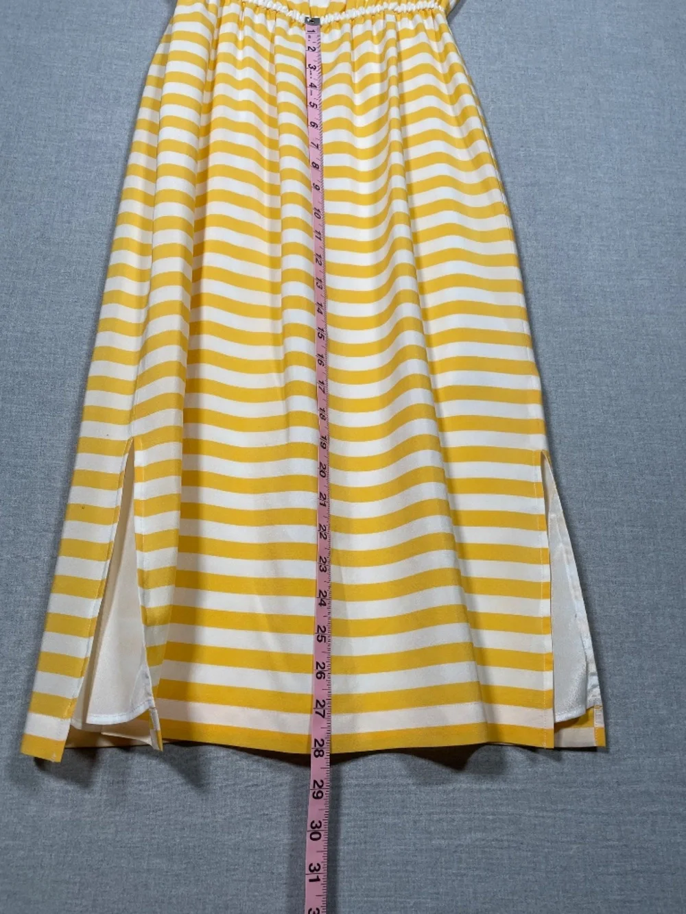 J. Crew Carrie Silk Midi Dress 0 Yellow White Stripe Cami Racerback Side Slit